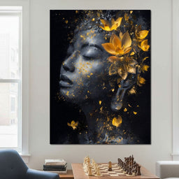 Golden Lotus Reverie Portrait - NicheCanvas