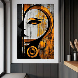 Golden Elegance Abstract Face - NicheCanvas