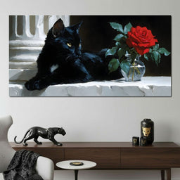 Black Cat and Red Rose - NicheCanvas