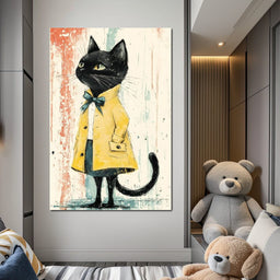 Elegant Feline in Yellow Rain Coat - NicheCanvas