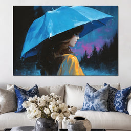 Blue Umbrella Evening Reverie - NicheCanvas
