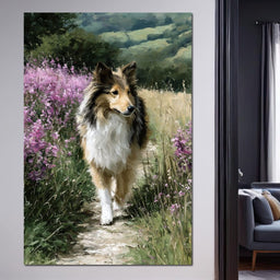 Sheltie Meadow Path Portrait - NicheCanvas