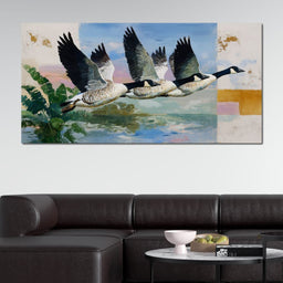 Wild Geese Over Quiet Marsh - NicheCanvas