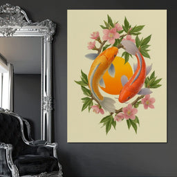 Koi Duet With Sakura Circle - NicheCanvas