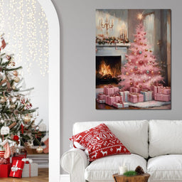 Pink Christmas Hearth Glow - NicheCanvas