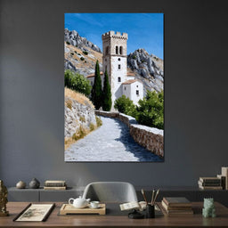 Mediterranean Stone Tower Pathway - NicheCanvas