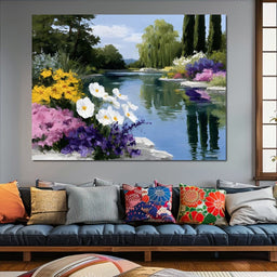 Summer Garden Lakeside Reflection - NicheCanvas