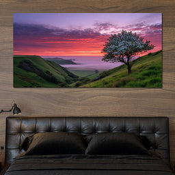 Blossom Tree Over Misty Hills - NicheCanvas
