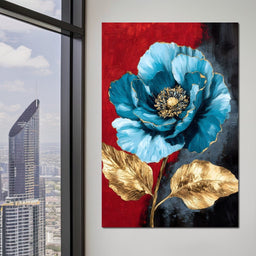 Golden Bloom on Midnight Blue - NicheCanvas