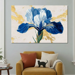 Gilded Blue Iris Bloom - NicheCanvas
