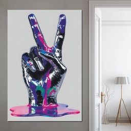 Neon Drip Victory Hand Statement - NicheCanvas