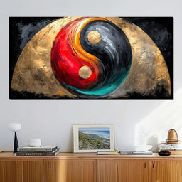 Golden Yin Yang Abstract Energy - NicheCanvas