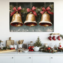 Snow Kissed Golden Holiday Bells - NicheCanvas