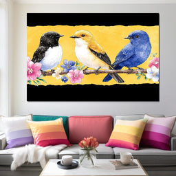 Charming Birds on Floral Branch - NicheCanvas