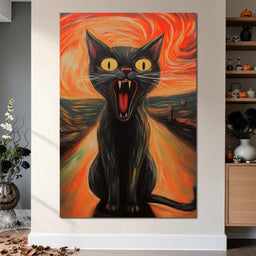 Terrified Black Cat Sunset Swirl - NicheCanvas
