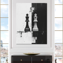Strategic Chess Duel in Monochrome - NicheCanvas