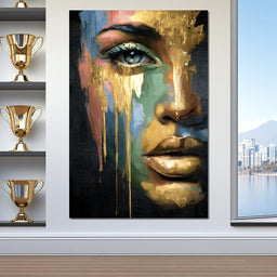 Radiant Gold Drip Face Painting - NicheCanvas