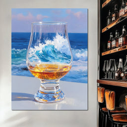Ocean Wave Whisky Glass Stillness - NicheCanvas