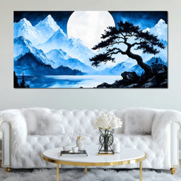 Moonlit Tranquil Peakscape - NicheCanvas