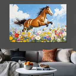 Stallion Gallop Through Wild Blooms - NicheCanvas