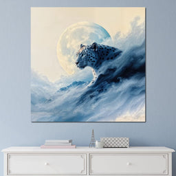 Snow Leopard Rising Through Moon Cloud - TooplesArt - NicheCanvas