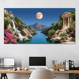 Moonlit Oasis Tranquility - NicheCanvas
