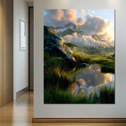 Sunlit Alpine Reflections - NicheCanvas