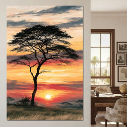 Savanna Sun Beyond The Solitary Branch - NicheCanvas