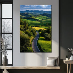 Sunlit Valley Roadscape - NicheCanvas