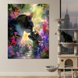 Gentle Cats Nuzzle Floral Dream - NicheCanvas
