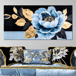 Golden Petals Blue Bloom - NicheCanvas