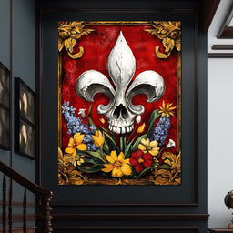Skull Fleur De Lys and Botanical Fusion - NicheCanvas