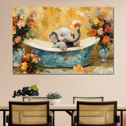 Elephant Joy in Floral Bath - NicheCanvas