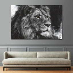 Regal Lion Monochrome Portrait - NicheCanvas