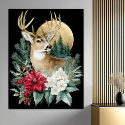 Moonlit Floral Gold Buck - NicheCanvas