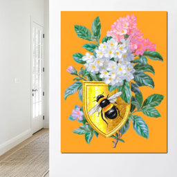Golden Bee Crest Floral Radiance - NicheCanvas