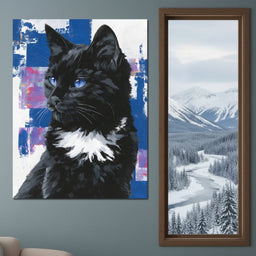 Nocturnal Blue Eyed Feline Portrait - NicheCanvas