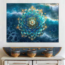 Lotus Reverie Over Ocean Waves - NicheCanvas