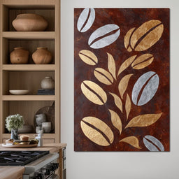 Golden Coffee Beans Botanical Flow - NicheCanvas