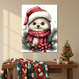 Jolly Winter Pup With Holly - NicheCanvas