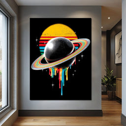 Retro Galactic Rainbow Saturn - NicheCanvas