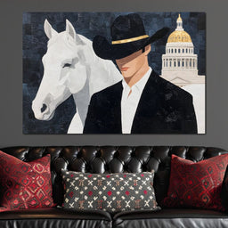 Capitol Cowboy With Noble Steed - NicheCanvas