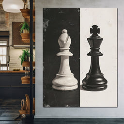 Black and White Chess Encounter - NicheCanvas