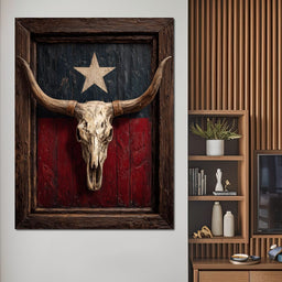 Texas Longhorn Lone Star Barnwood - NicheCanvas