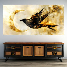 Golden Flight Under Crescent Moon - NicheCanvas