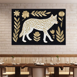 Golden Flora Wolf Night Walk - NicheCanvas