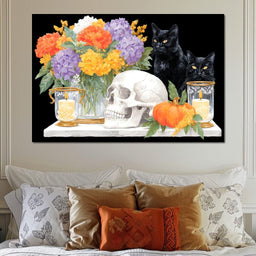 Halloween Bouquet Cats Skull Candle - NicheCanvas