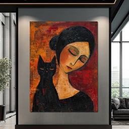 Contemplative Harmony with Cat - NicheCanvas