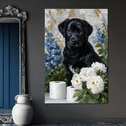 Midnight Pup Among Peony Grace - NicheCanvas