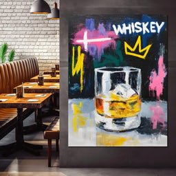 Whiskey Crown Rocks Glass Neon - NicheCanvas
